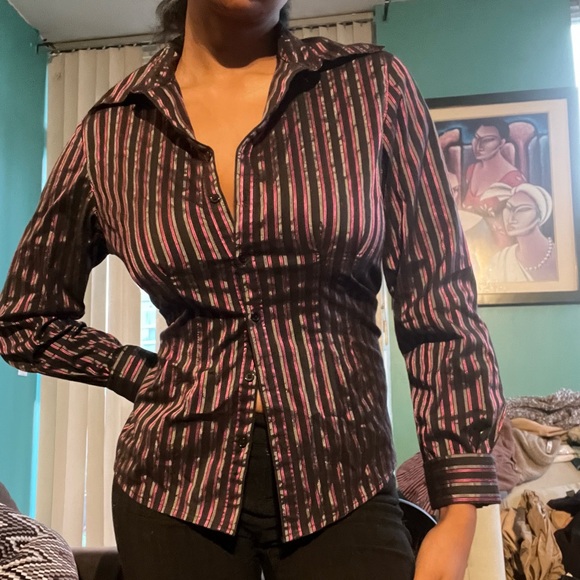 2 for $15 purple & black striped button up - Picture 5 of 6